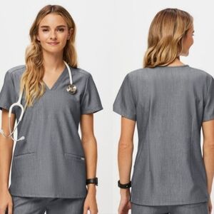 Figs Graphite Grey Three Pocket Casma Scrub Top Women's Medium